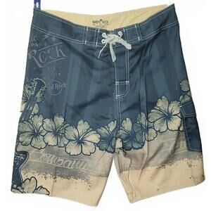New Hard Rock Beach Board Shorts / Trunks - Hibiscus - Guitar Design - Men's 32